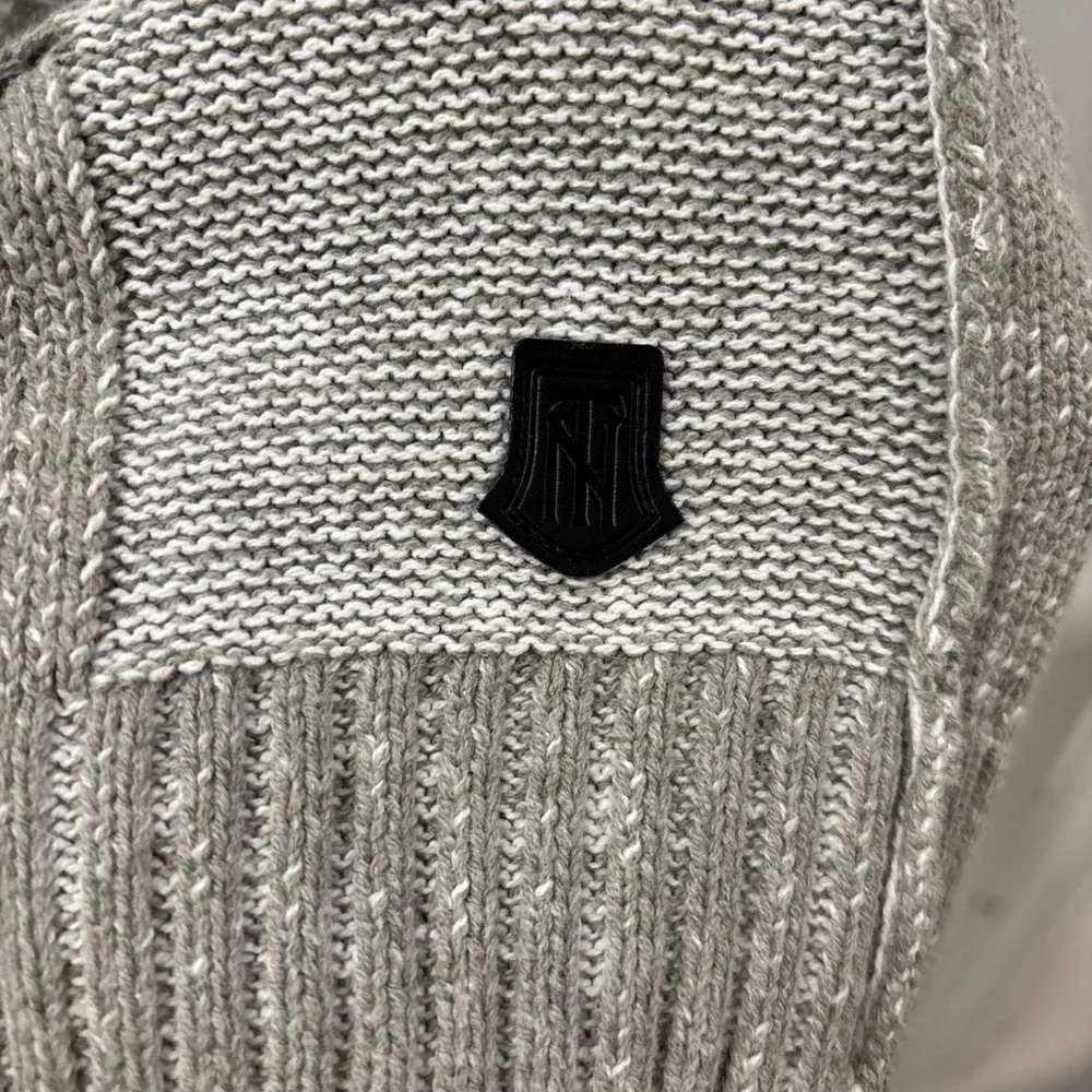 Trash Nouveau Men’s Shawl Neck Cable Knit Sweater Sz L Gray Grandpa Nordic EUC